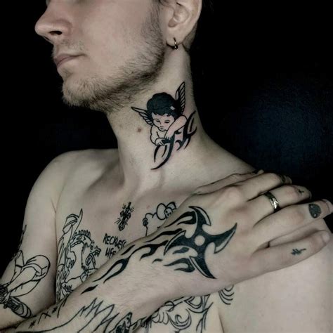 neck angel tattoo